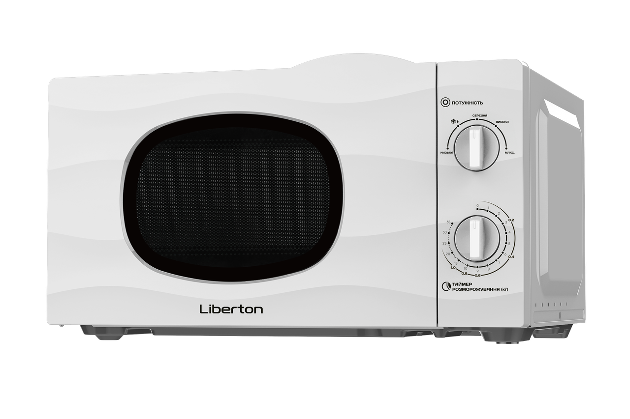 Мікрохвильова піч LIBERTON LMW-2703, 20 л, 700 Вт, механічне управління, 5 рівнів потужності, біла