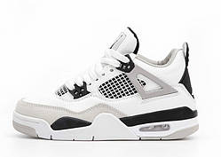 Демісезонні Білі шкіряні чоловічі кросівки Nike Air Jordan 4 Retro "Military Black"  Найк аїр Джордан 4