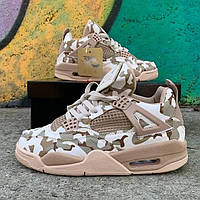 Демісезонні бежеві шкіряні чоловічі кросівки Nike Air Jordan 4 Retro Camo