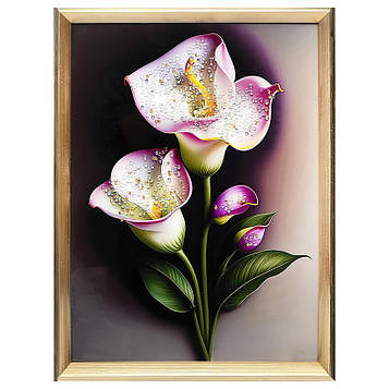 Картина з каменів для інтер'єру на стіну на кухню, спальню, зал, офіс 30х40см «Квіти кали»