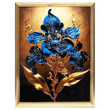 Картина з каменів для інтер'єру на стіну на кухню, спальню, зал, офіс 30х40см «Синя квітка»