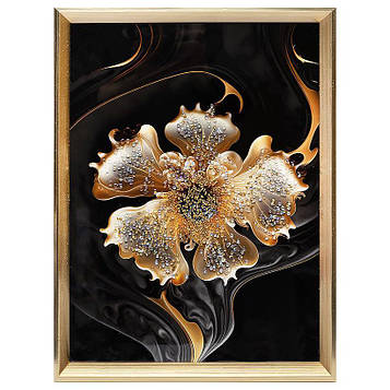 Картина з каменів для інтер'єру на стіну на кухню, спальню, зал, офіс 30х40см «Золота квітка»