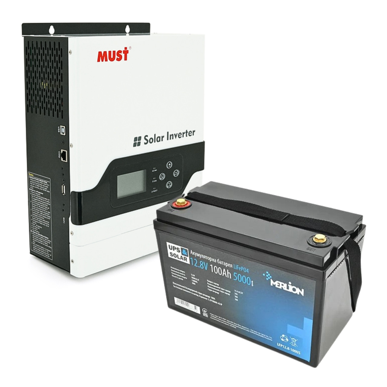 Комплект резервного живлення з інвертором MUST PV18-1512 VPM та акумулятором Merlion LiFePO4 12.8V 100Ah, фото 1