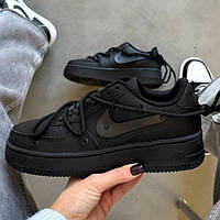 Чорні кросівки чоловічі Nike Air Force 1 Low Black Off shoelaces Custom Демісезонні Найк аїр Форс 1