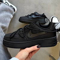 Чорні жіночі шкіряні кросівки Nike Air Force 1 Low Black Демісезонні кросівки Найк Аір Форс 1