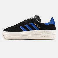 Замшеві чорні жіночі кросівки Adidas Gazelle Демісезонні кеди Адідас Газель на платформі