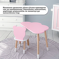 Дитячий набір меблів столик та стільчик, стіл в виді хмаринки 46х70х40, стілець в виді медвежа 26.5х26х25, рожевий з білим, фото 8