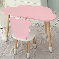 Дитячий набір меблів столик та стільчик, стіл в виді хмаринки 46х70х40, стілець в виді медвежа 26.5х26х25, рожевий з білим, фото 3