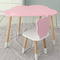 Дитячий набір меблів столик та стільчик, стіл в виді хмаринки 46х70х40, стілець в виді медвежа 26.5х26х25, рожевий з білим, фото 5