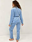 Жіночий піжамний велюровий костюм блакитний, фото 2