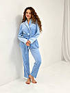 Жіночий піжамний велюровий костюм блакитний, фото 3