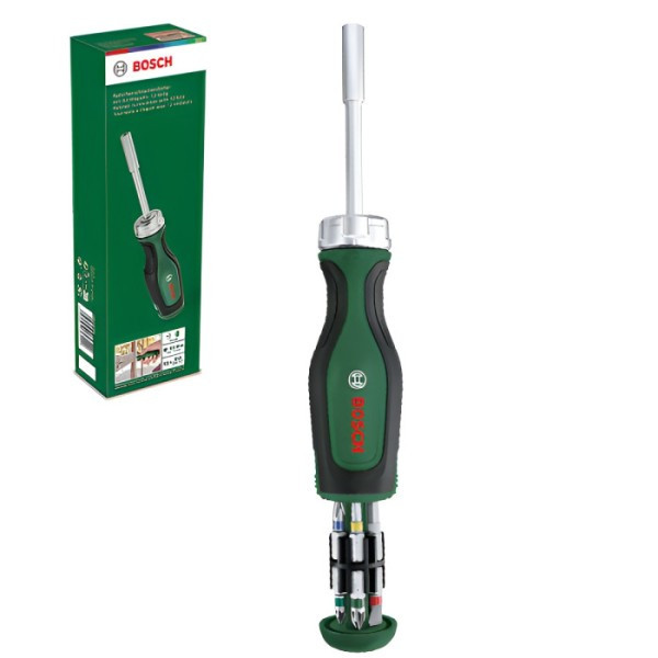 Викрутка з храповим механізмом і бітами Bosch (13 шт.) (1600A02BX2), фото 1