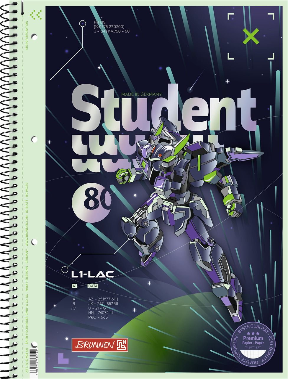 Зошит коледж-блок Brunnen А4 на спіралі в клітку 80 аркушів 90 г/м² Robot Heroes 1067928421, фото 1
