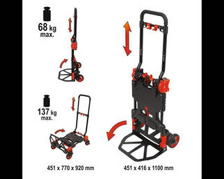 Візок 2-колісний для сходинок, розкладний, макс. навантаження 60 кг, 41,3 х 41,4 х 100 см YATO
