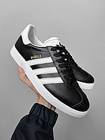 Шкіряні чорно-білі чоловічі кросівки Adidas Gazelle Демісезонні кеди Адідас Газель