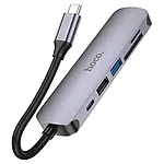 Хаб Type-C Hoco HB28 Type-C multi-function converter (HDTV+USB3.0+USB2.0+SD+TF+PD) Metal Grey