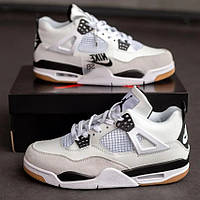 Демісезонні білі чоловічі шкіряні кросівки Nike Air Jordan 4 Retro / Демісезон Найк аїр Джордан 4