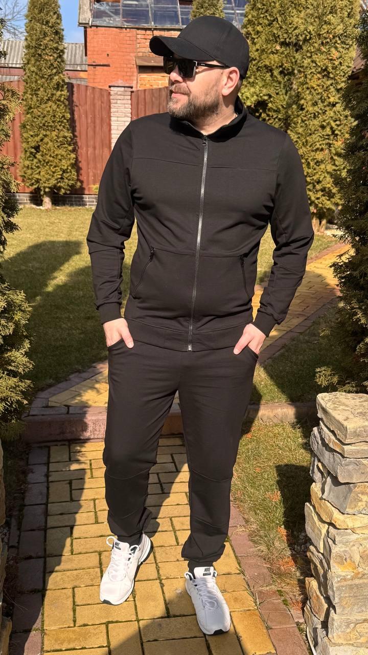 Чоловічий спортивний костюм чорний без капюшону на блискавці весна осінь