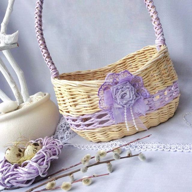 Великодній декор кошика стрічками