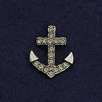 Брошка на закрутці "Якір" 2см сірий метал стрази купити біжутерію дешево оптом в інтернеті