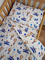 Комплект дитячої постільної білизни з 3 предметів, бавовна, простирадло на гумці
