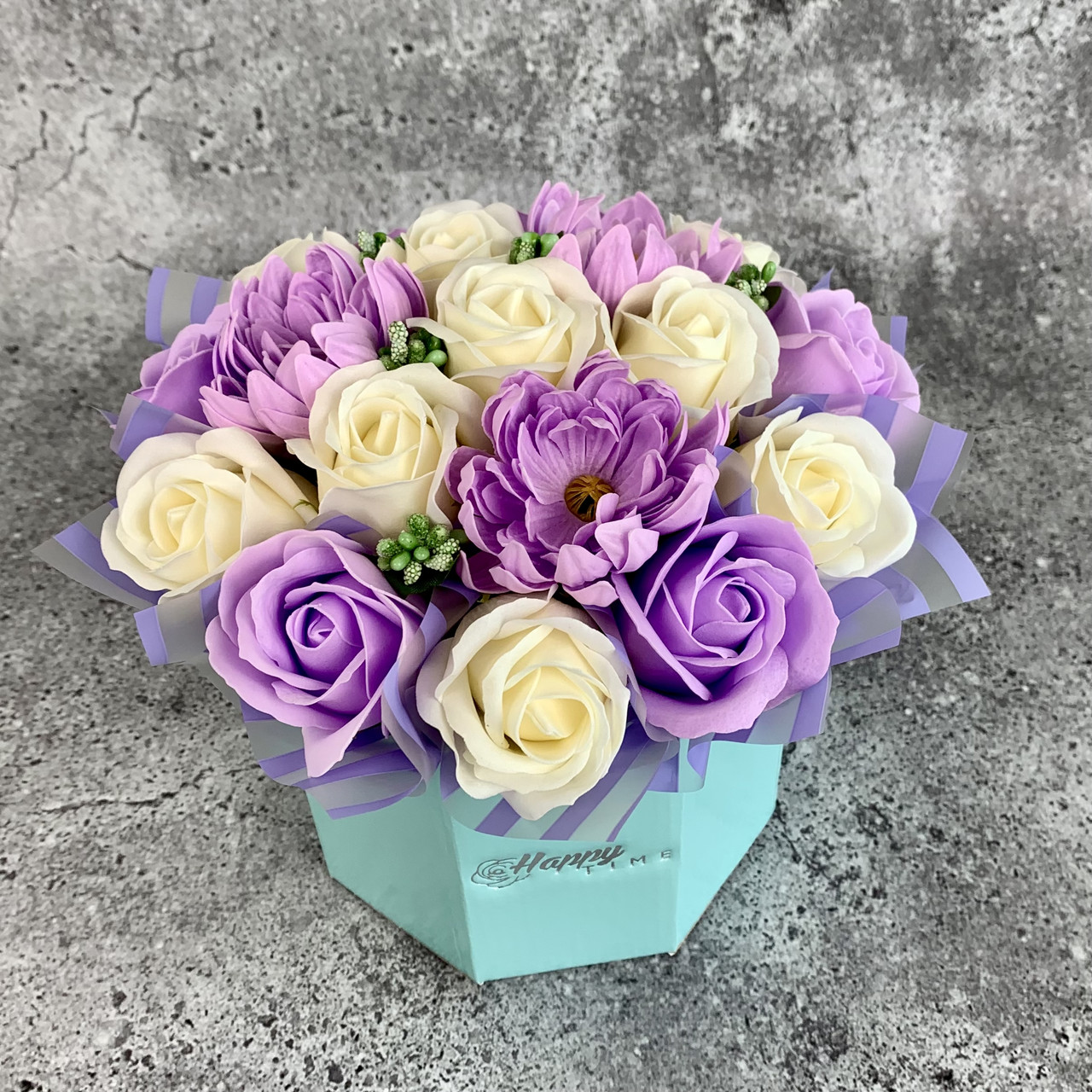 Букет із мильних квітів у коробці . Подарунок жінці, мамі, колезі, фото 1