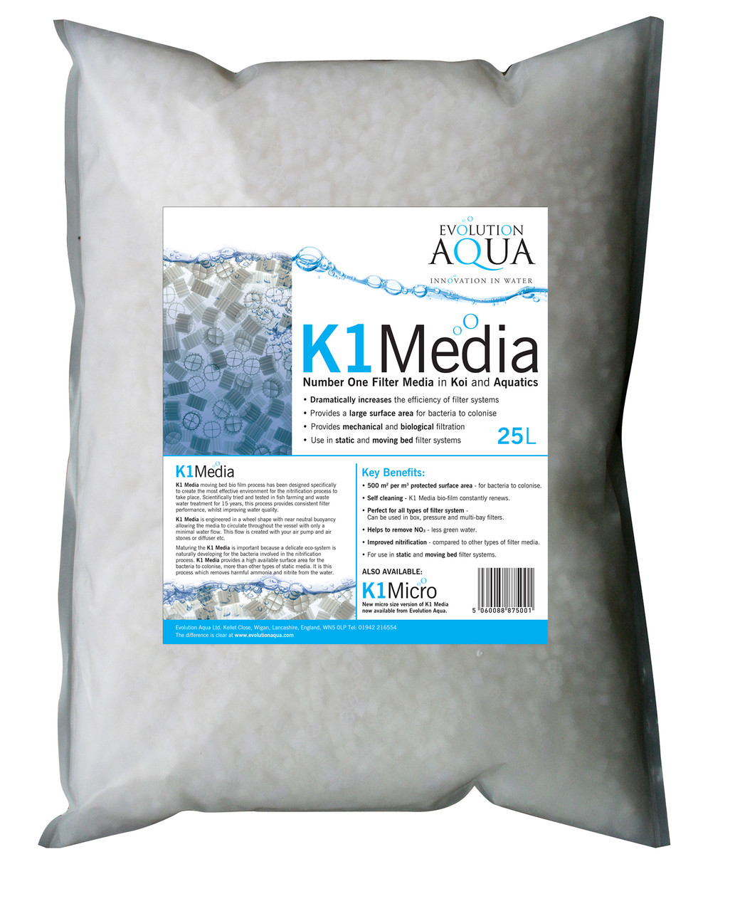 Біозавантаження Evolution Aqua K1 Media 25L з рухомими шаром