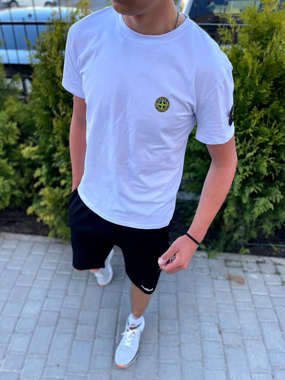 Чоловіча футболка Stone Island біла з патчем бавовняна Стон Айленд літня, фото 1