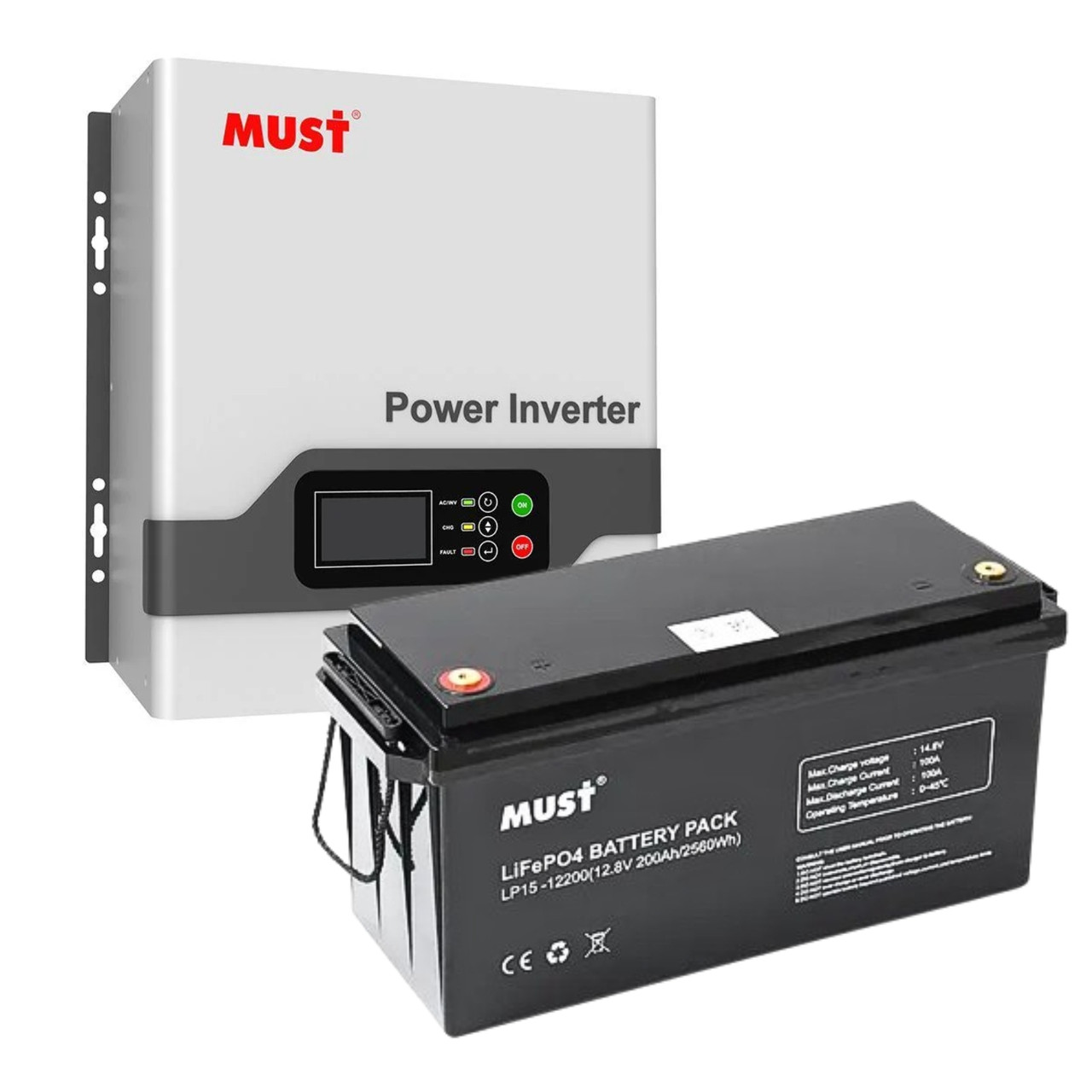 Комплект резервного живлення з інвертором Must EP20-1000W PRO та Акумулятором Must LiFePO4 - 12 В 200А.г., фото 1