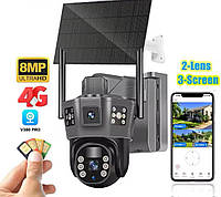 Автономная 4G уличная камера V380 тройной экран, солнечная панель, аккумулятор надёжное видеонаблюдение без