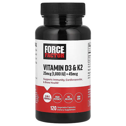 Вітамін D3+K2 Force Factor Vitamin D3 + K2 120 капс., фото 1
