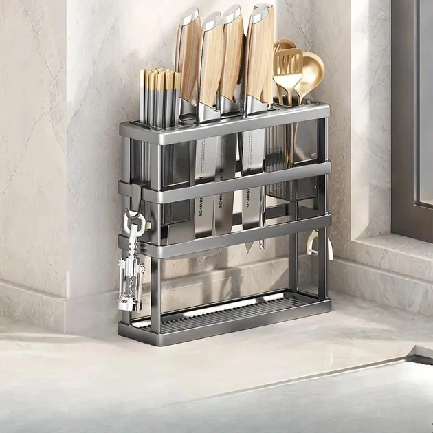 Настінна багатофункціональна кухонна стійка для зберігання посуду | 24х28 см, фото 1