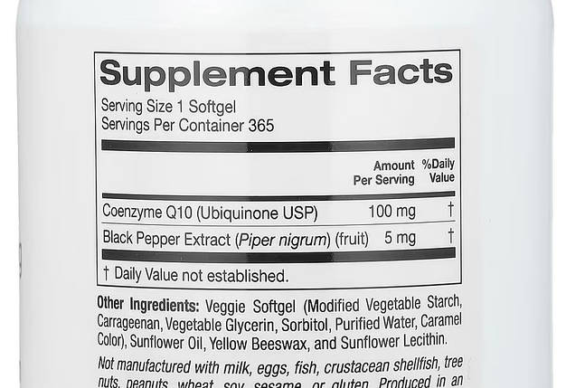 Коензим Q10 з біоперином Lake Avenue Nutrition CoQ10 Plus Bioperine 365 капс. (США), фото 2