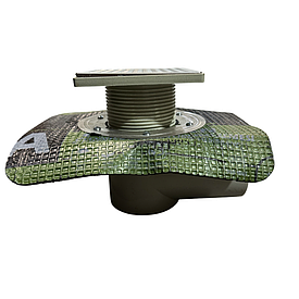 Двокорпусний трап 10*10 см з притискним фланцем і бітумною мембраною, гориз. вихід D50, сухий затвор