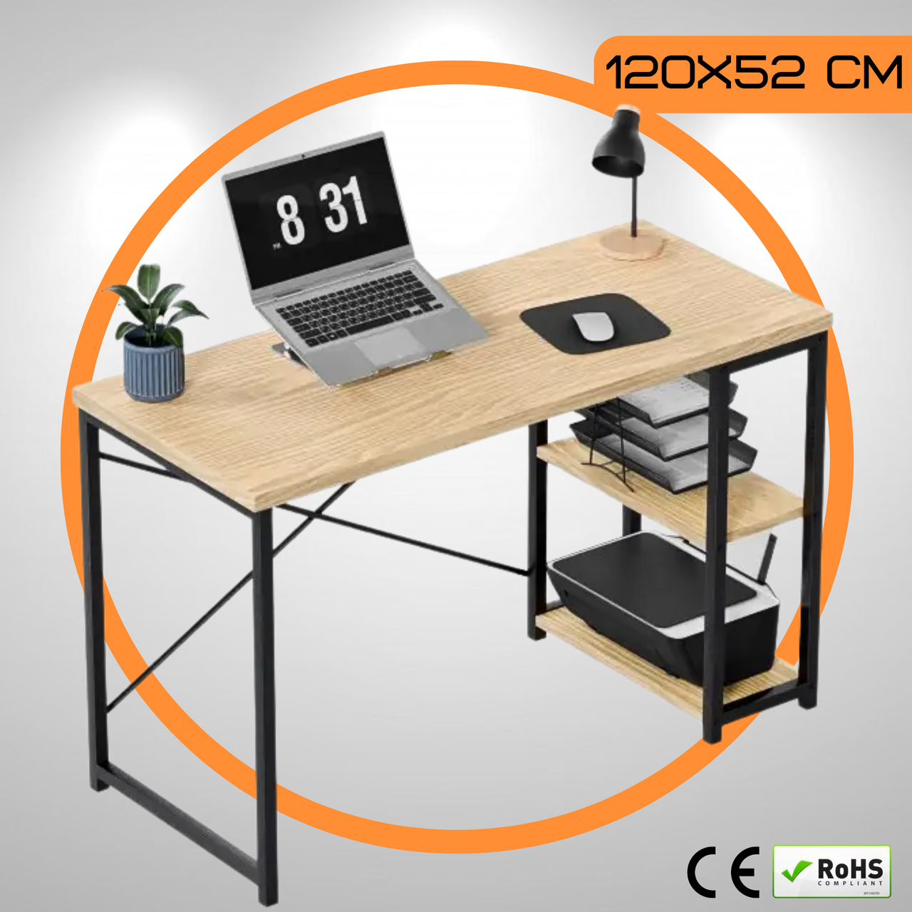 Комп'ютерний Стіл Лофт з Поличками 120 x 52 х 75 см MarkAdler Leader 2.0 Loft Офісний Письмовий Стіл для Ноутбуку Дуб Сонома, фото 1