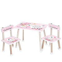 Дитячий дерев'яний столик і 2 стільчики для дівчинки "Чарівне слоненятко" рожевий колір M 501-14