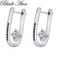 Довгі срібні сережки - кільця Конго MY , сережки з камінням срібло 925 проба, розмір 25 мм камінь Цирконій