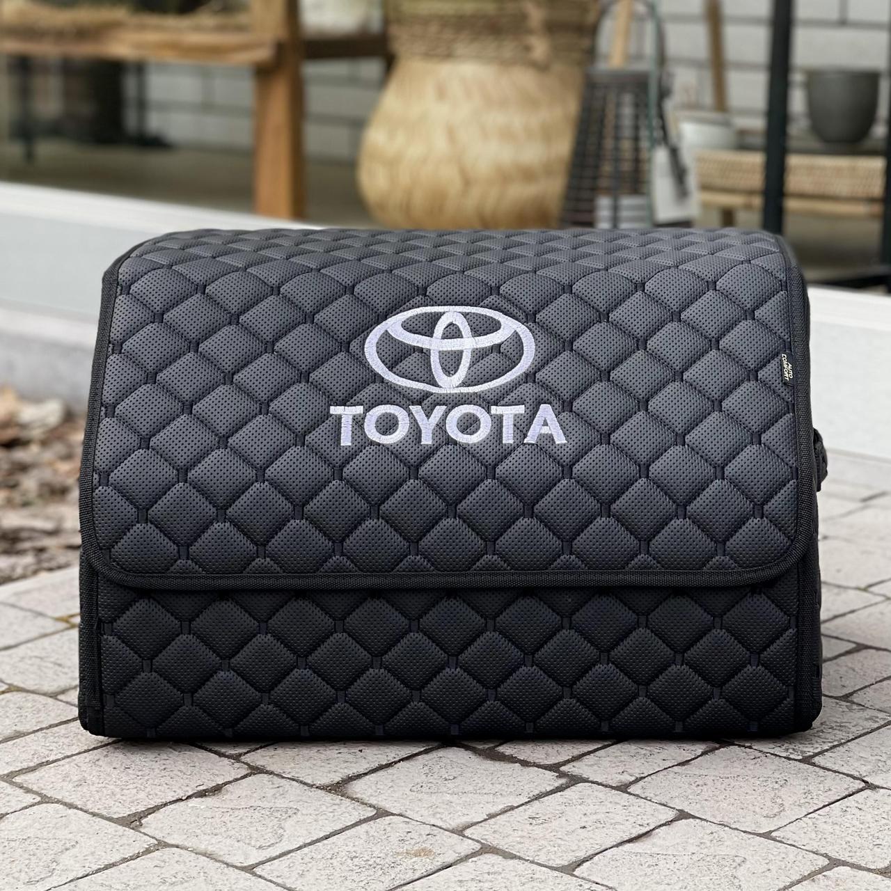 Органайзер у багажник з логотипом Toyota з екошкіри, чорний, 50 см, сумка-органайзер в авто, фото 1