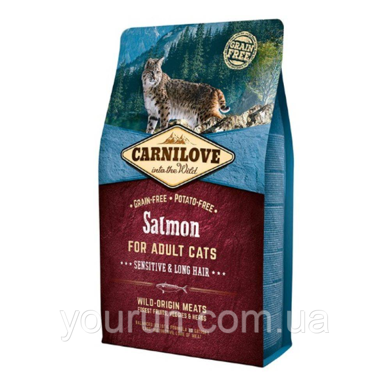 Carnilove Cat Salmon Sensitive & LongHair з лососем для дорослих кішок з чутливим травленням 6кг