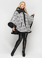 Трендове жіноче демісезонне  пончо свободного фасона с хутра ''Смола''