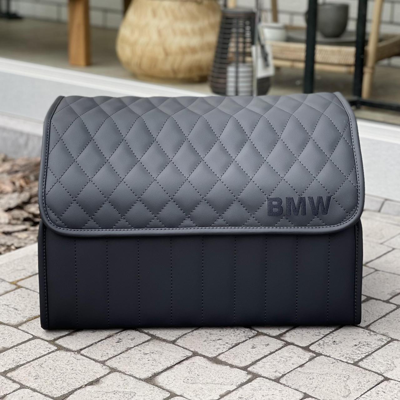 Преміум органайзер у багажник з чорною вишивкою BMW, чорний, 50 см, фото 1