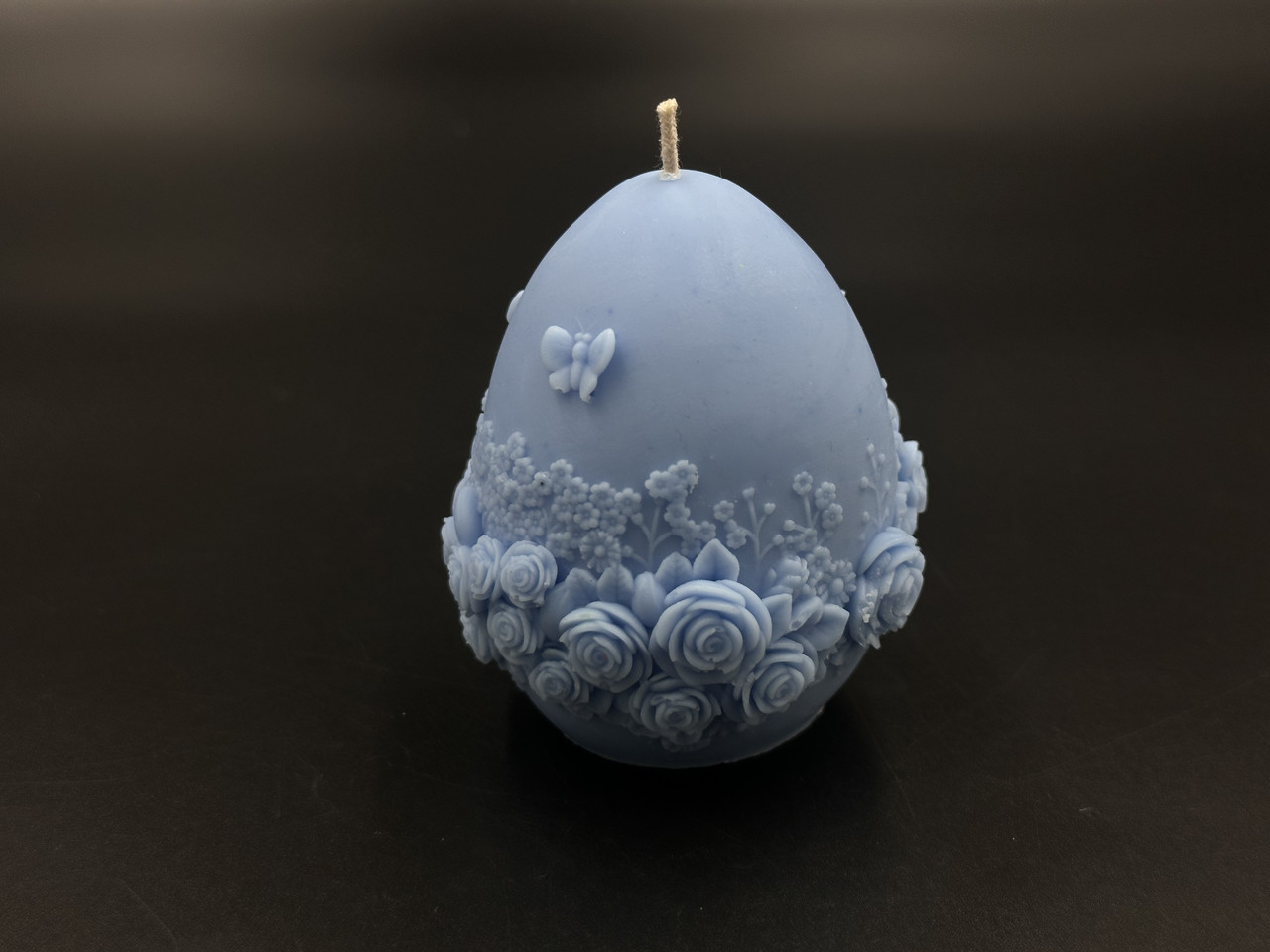 Свічка соєва "Happy Easter "писанка з квітами 8 см 100 грам. Колір блакитний., фото 1