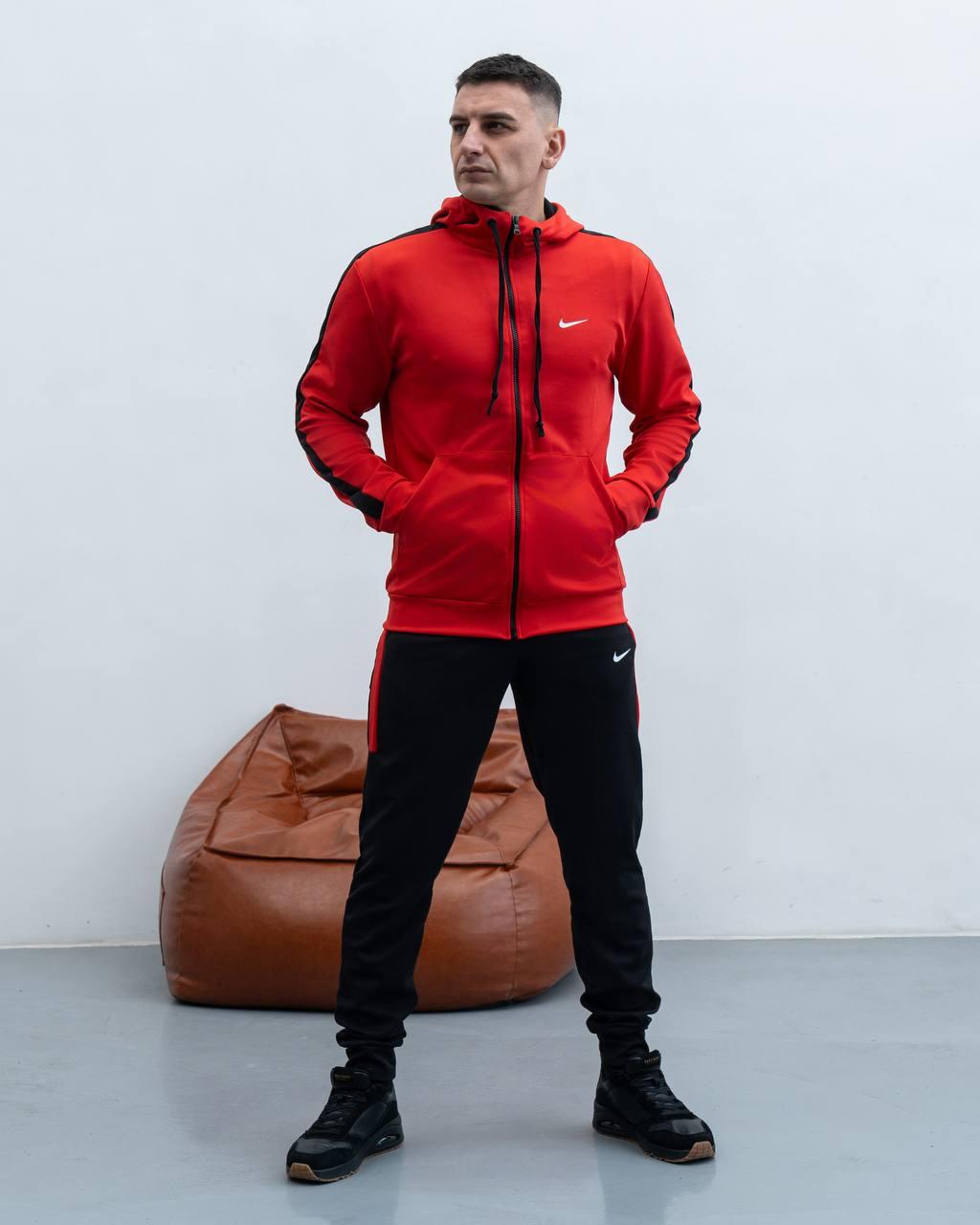 Чоловічий спортивний костюм Nike червоний з лампасами весняний осінній Найк Кофта на змійці + Штани з дайвінгу