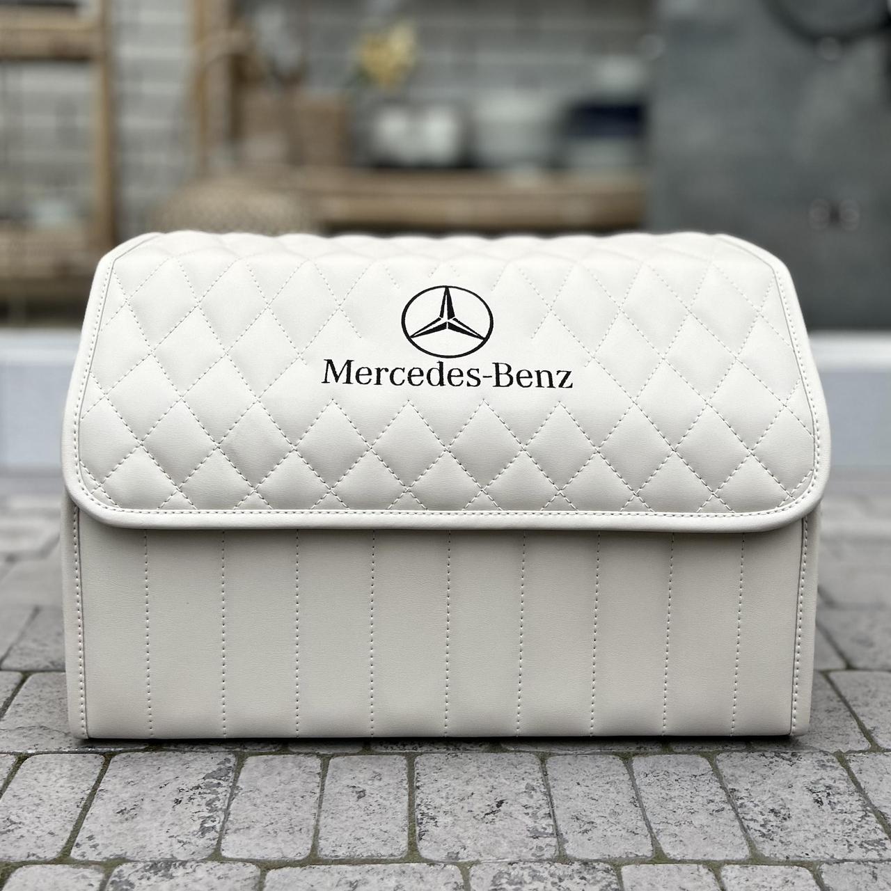 Преміум органайзер в багажник з вишивкою Mercedes, бежевий, 50 см