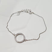 Браслет срібний тонкий ланцюжок з круглою підвіскою та білими фіанітами