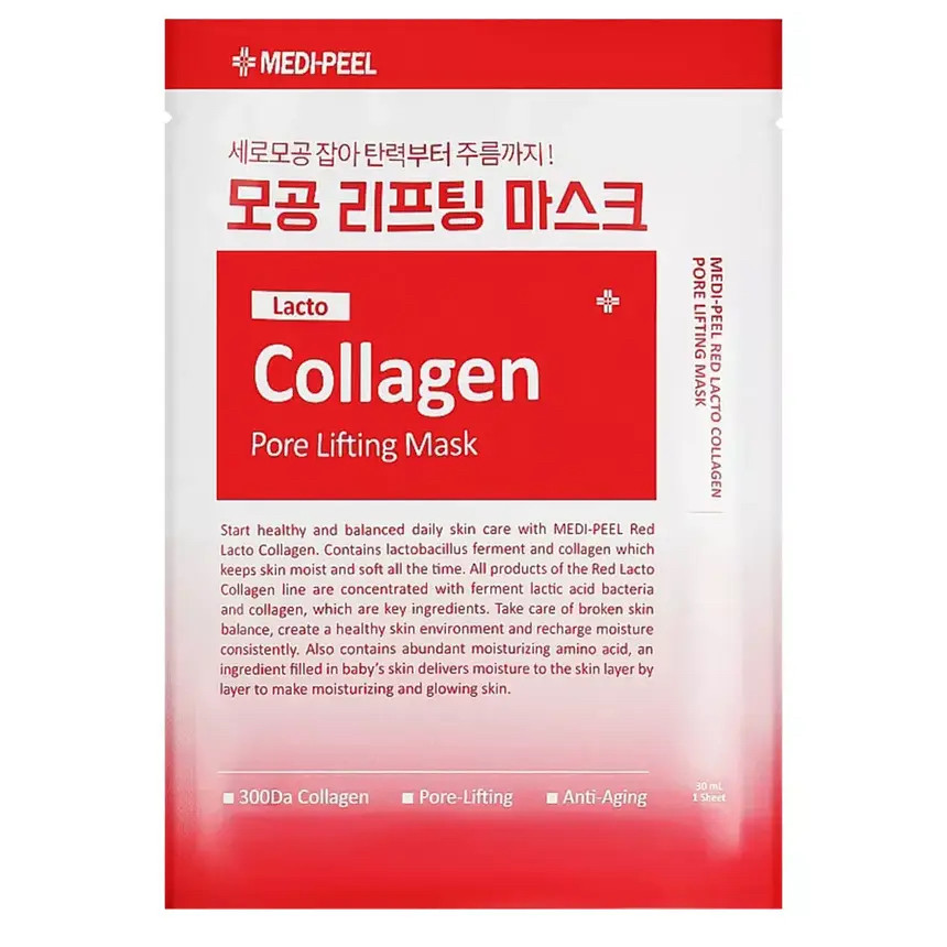 Тканинна ліфтинг-маска для звуження пор з колагеном Medi Peel Red Lacto Collagen Pore Lifting Mask, 30 мл, фото 1