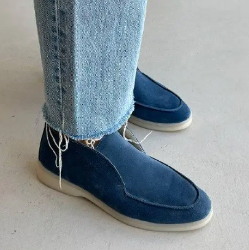 Якісні лофери жіночі замшеві джинс черевики жіночі без каблука весняні високі лофери на осінь, фото 1