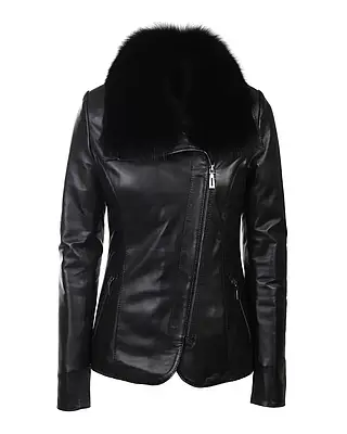 Шкіряна куртка з хутром песця VK коротка зимова (Арт. MAR202) 46