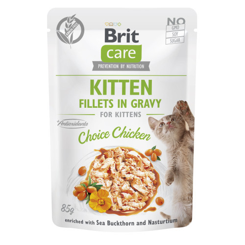 Корм вологий для кошенят Brit Care Cat Fillets in Gravy Choice Chicken філе в соусі з куркою, пауч, 85 г (*)