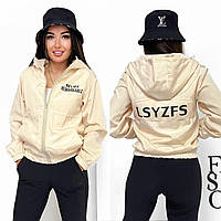 Жіноча куртка - вітрівка весняна, легка з написом на спині, з капюшоном, на блискавці 42-44, 46-48, 50-52